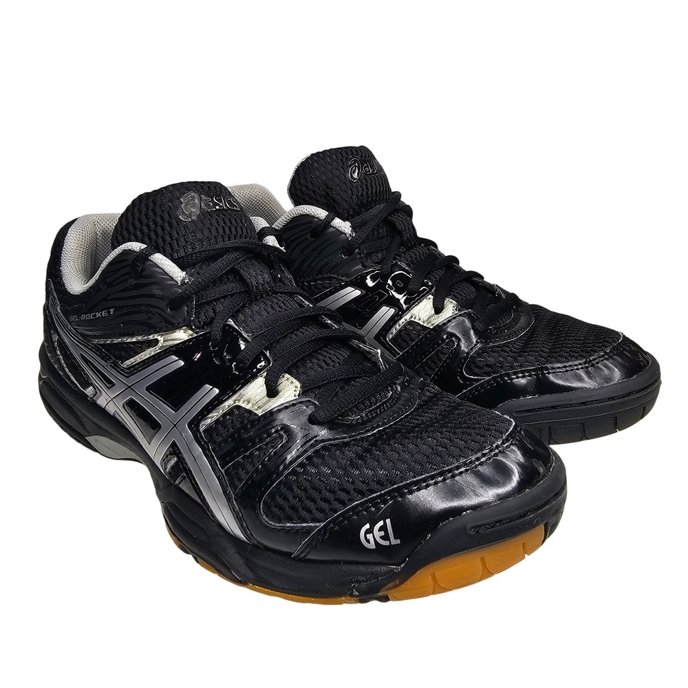 ASICS Gel-Rocket 7 Women 8.5 Black Silver Volleyball Shoes B455N Court Sneaker
